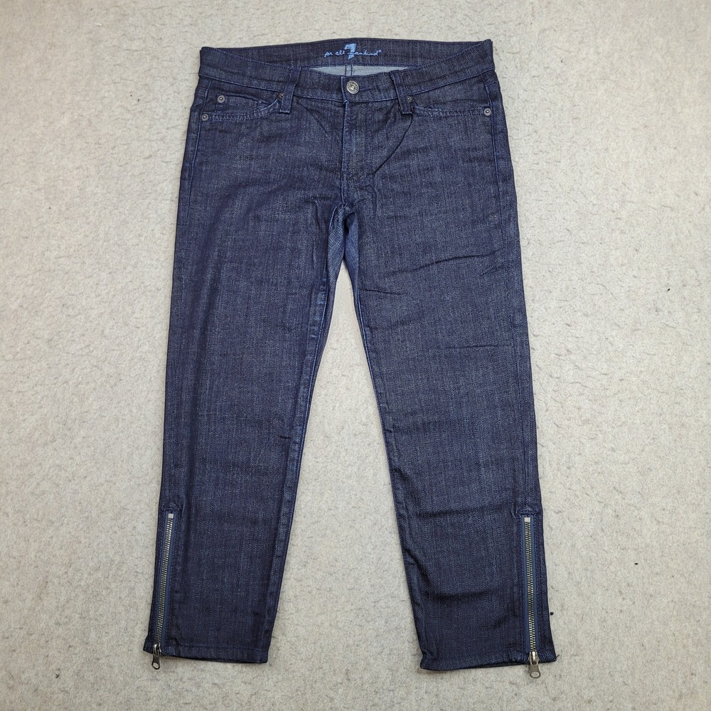 7 For All Mankind Jeans Womens 27 Fits 30 Blue Crop Capri Ankle Zip Denim Cotton